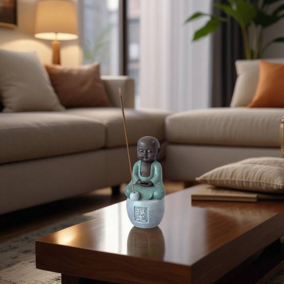 Zen Light - Statue Bouddha Porte-Encens Dhyana-Ambiance harmonieuse-magnifique figurine porte bonheur Calligraphie-H14cm–Zen'Light - Image 4
