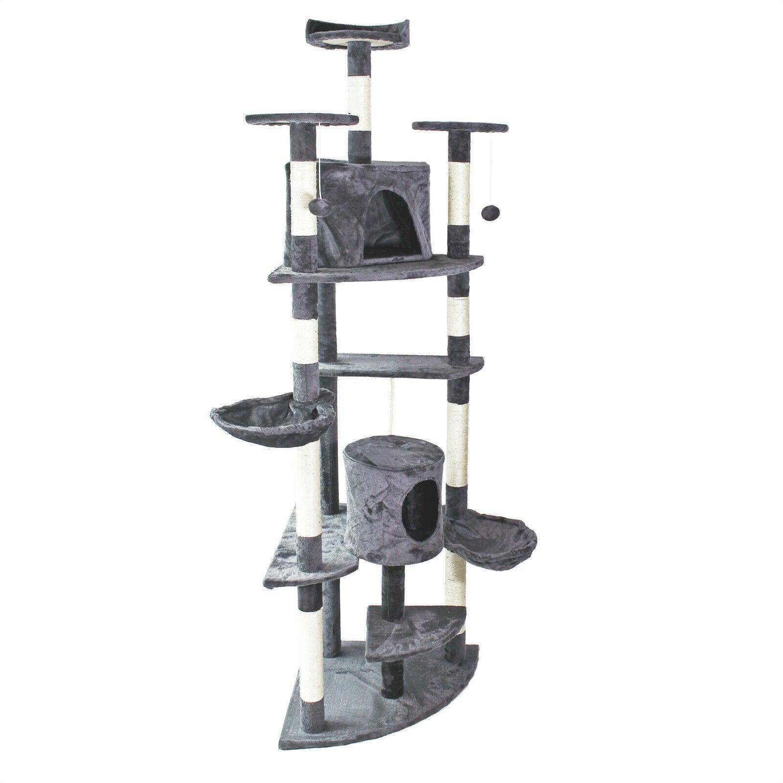 Helloshop26 - Arbre à chat d‘angle plateforme d‘observation jeux griffoir sisal 210 cm gris - Imagen 1