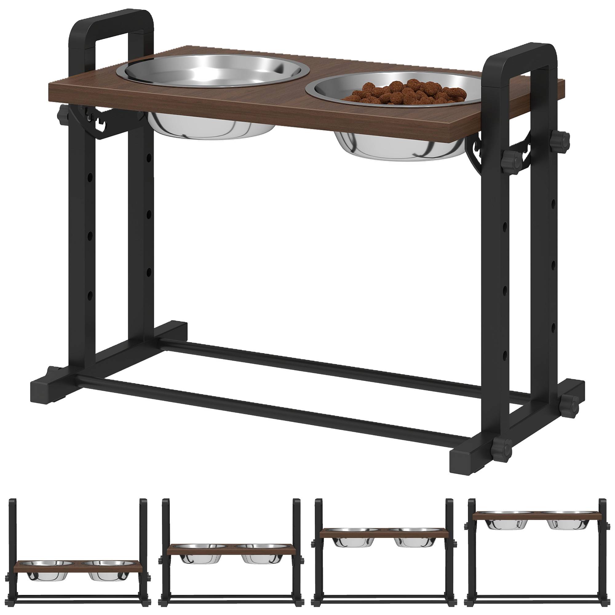 PANGIVO - Support de gamelles bois et inox marron 48 x 26 x 36.5 cm - PANGIVO