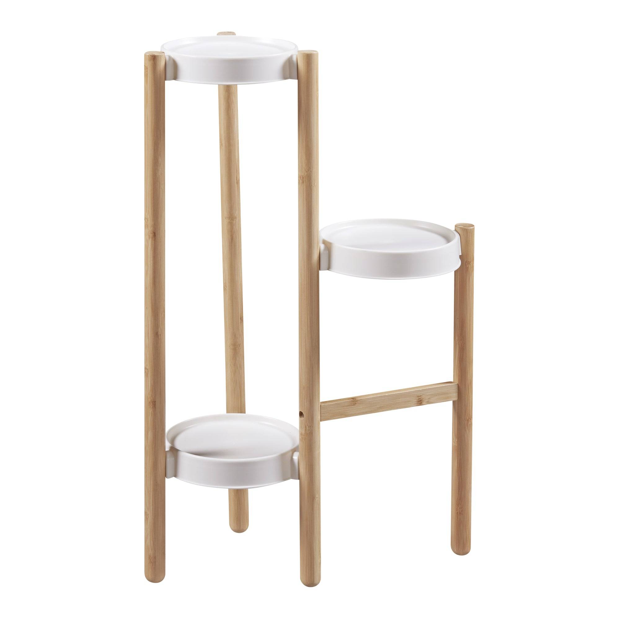 Helloshop26 - Étagère à plantes sastamala à 3 niveaux bambou plastique 78 x 52 x 25 cm naturel blanc - Imagen 1