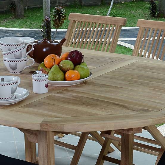Table extensible ronde en teck massif Roma 120/170 x120 cm - TECK'Attitude - Imagen 5