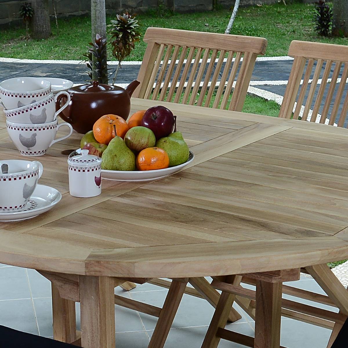 Table extensible ronde en teck massif Roma 120/170 x120 cm - TECK'Attitude - Imagen 5