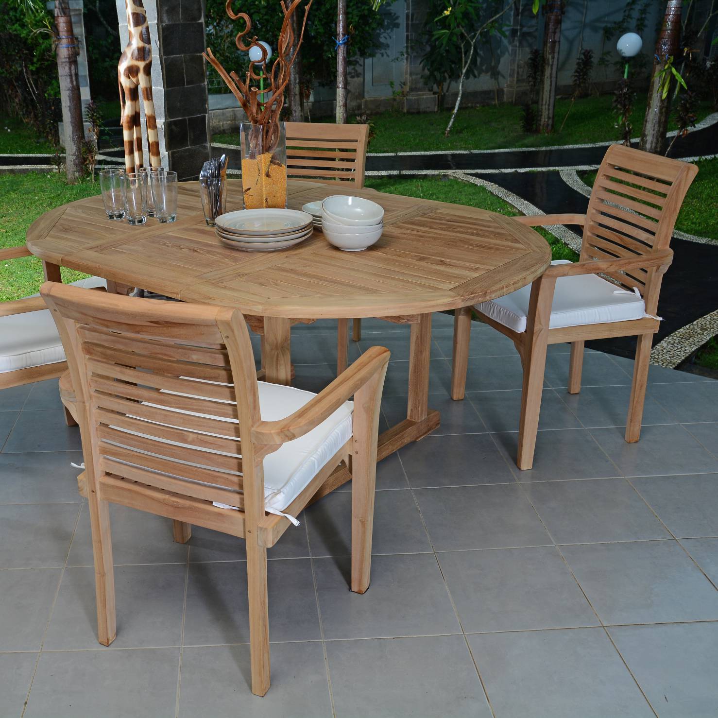 Table extensible ronde en teck massif Roma 120/170 x120 cm - TECK'Attitude - Imagen 3