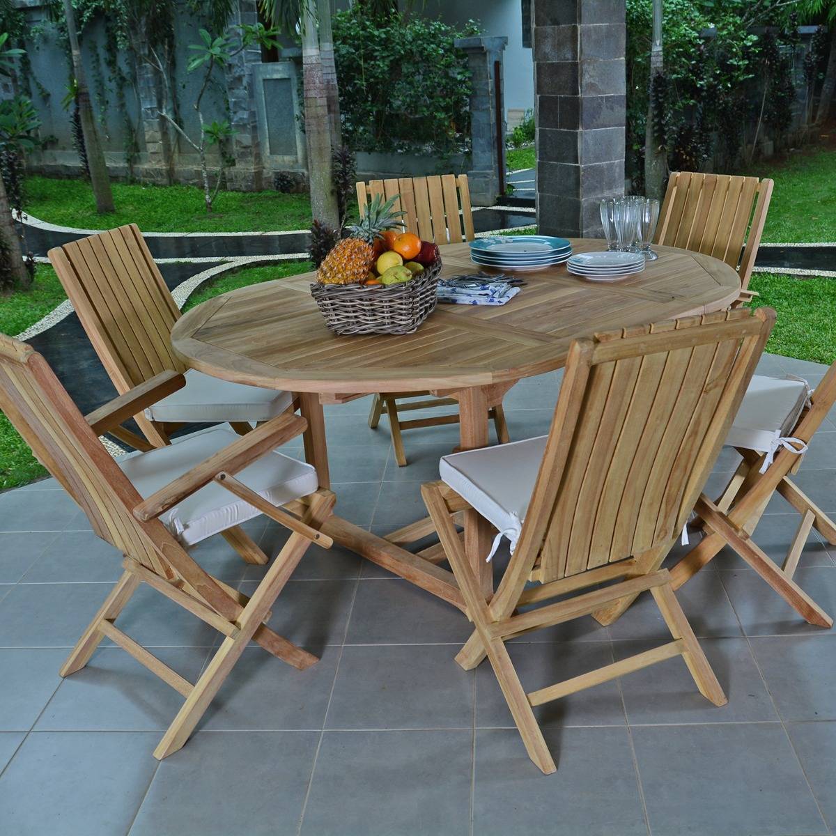 Table extensible ronde en teck massif Roma 120/170 x120 cm - TECK'Attitude - Imagen 7