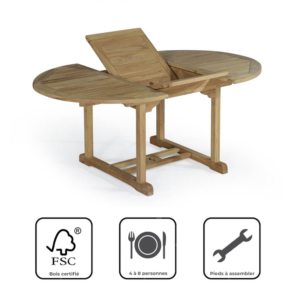 Table extensible ronde en teck massif Roma 120/170 x120 cm - TECK'Attitude - Imagen 9