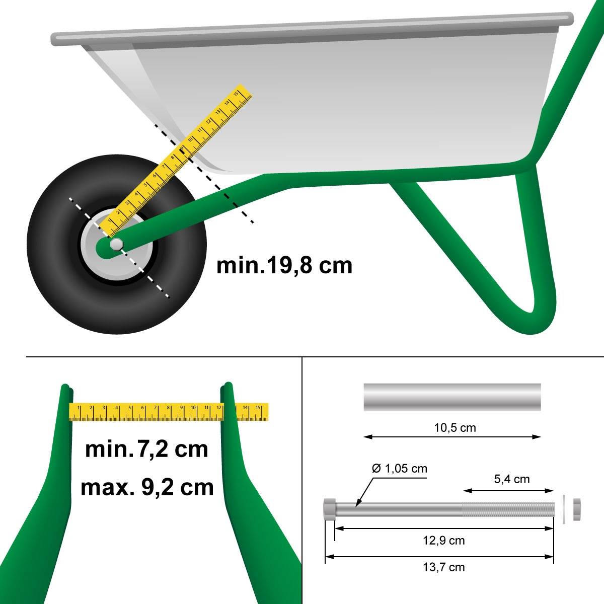 Ecd-Germany - 15" Roue brouette pleine en gomme solide PU 4.80 4.00-8 Ø 390 mm avec axe et vis - Imagen 5