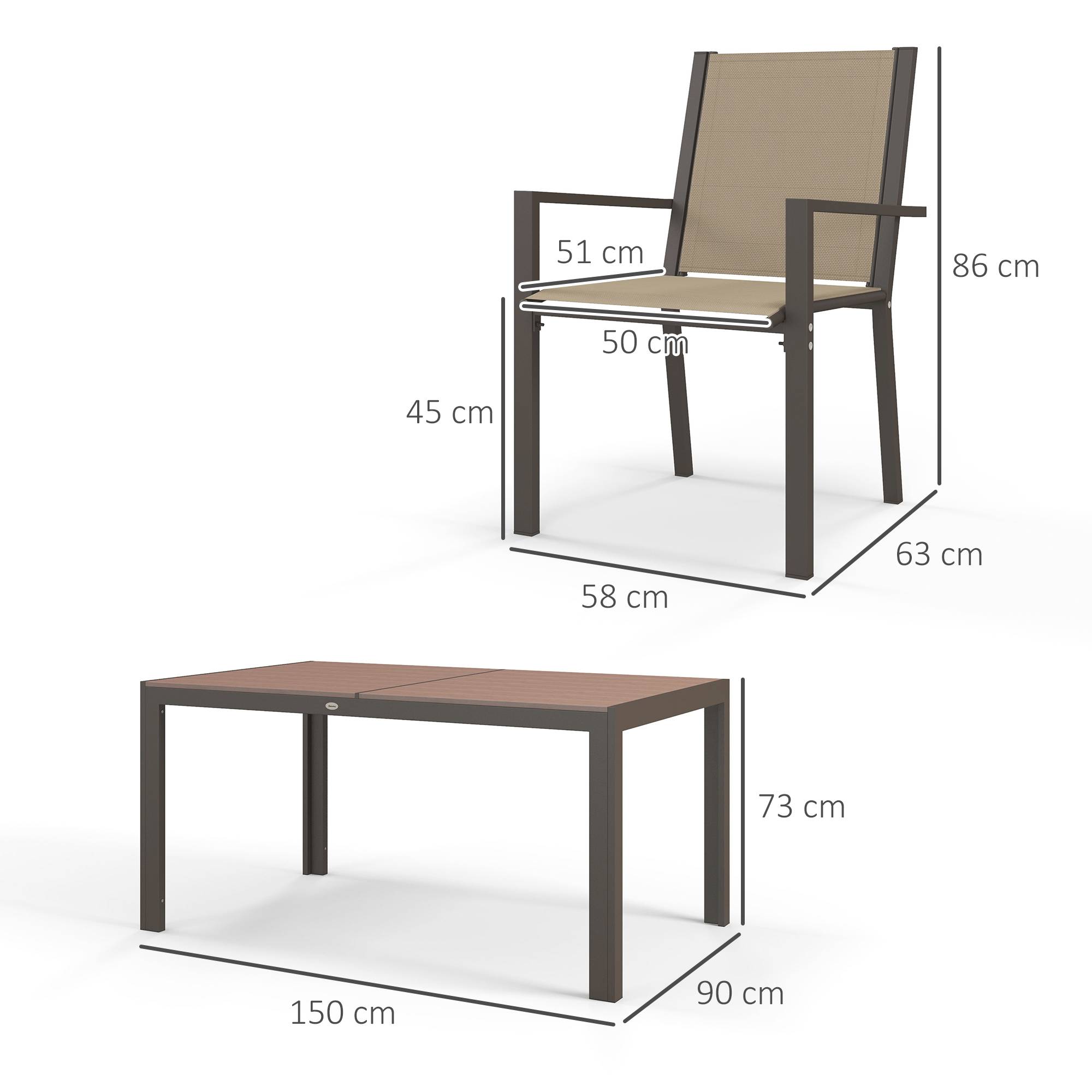 ComfortXL - Ensemble Repas Extérieur 7 Pièces Acier Bois Composite Chaises Empilables Kaki - ComfortXL Outdoor Living - Image 5