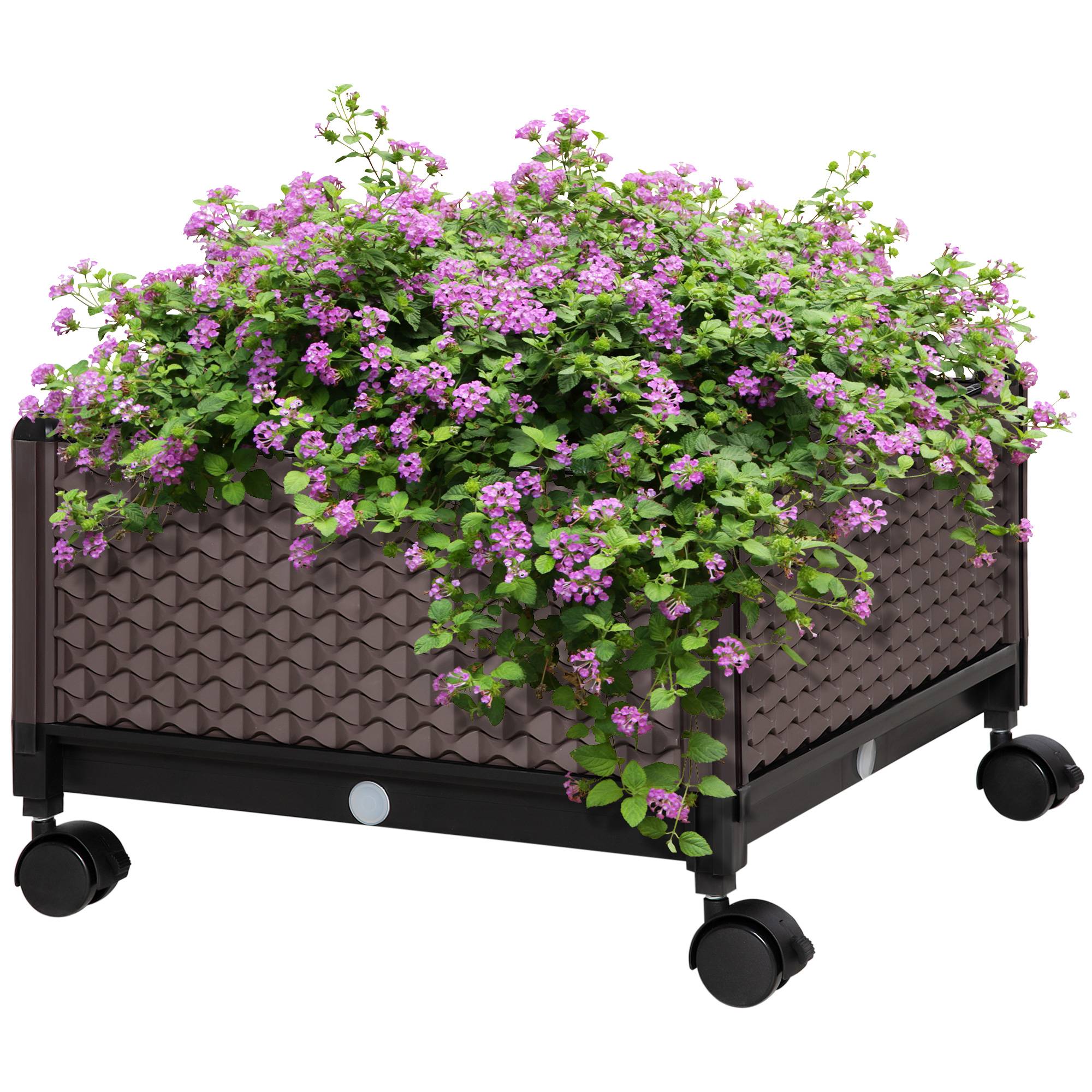 Jardinière en plastique avec roues et trous de drainage pour extérieur 50x50x33 cm marron - Image 2