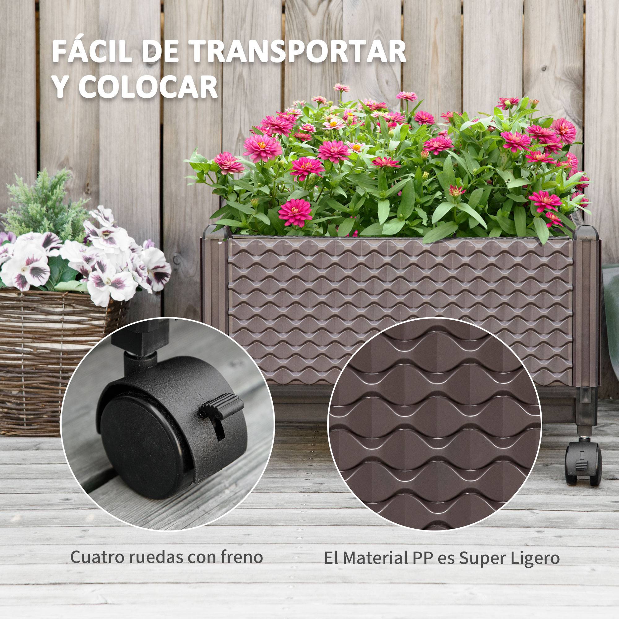 Jardinière en plastique avec roues et trous de drainage pour extérieur 50x50x33 cm marron - Image 6