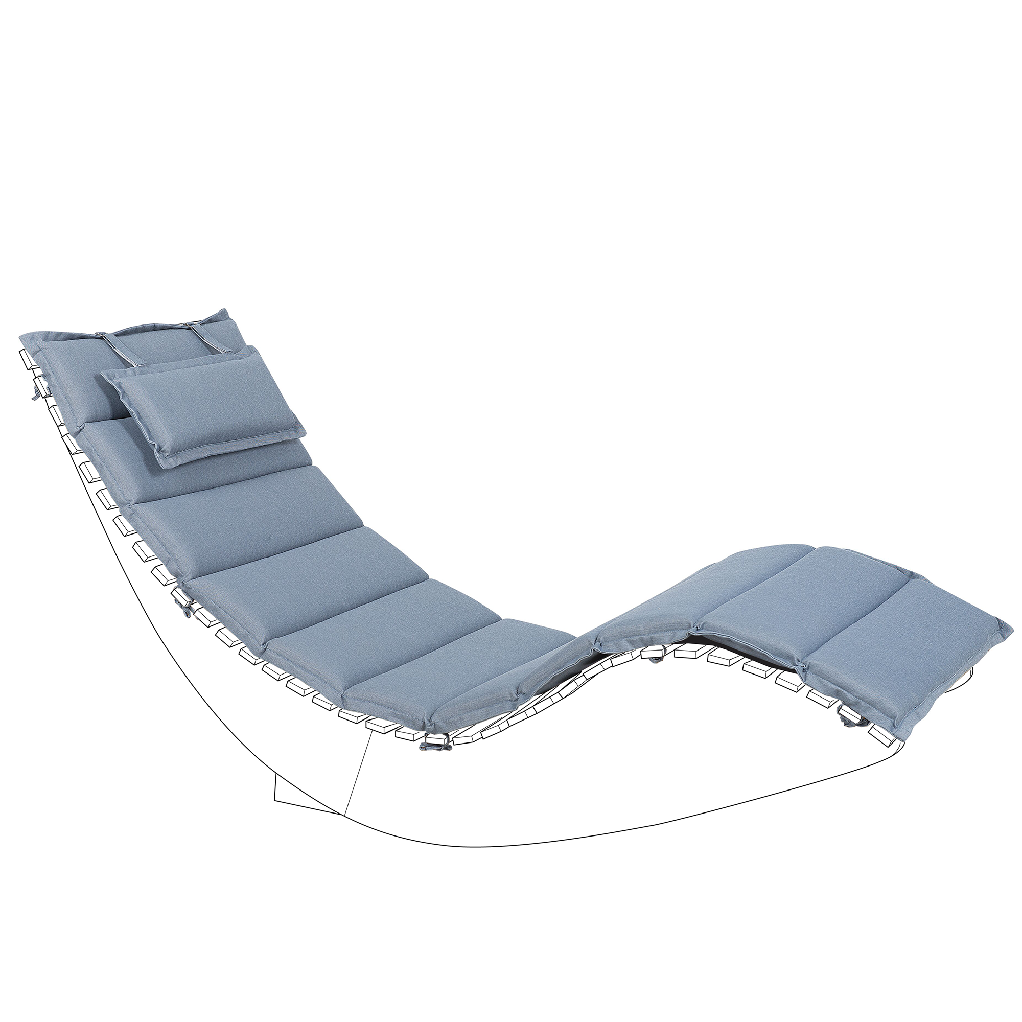 Beliani - Chaise Longue à Bascule Bois Foncé en Bois d'Acacia avec Coussin Bleu Patio Terrasse Jardin à Lattes - Imagen 4