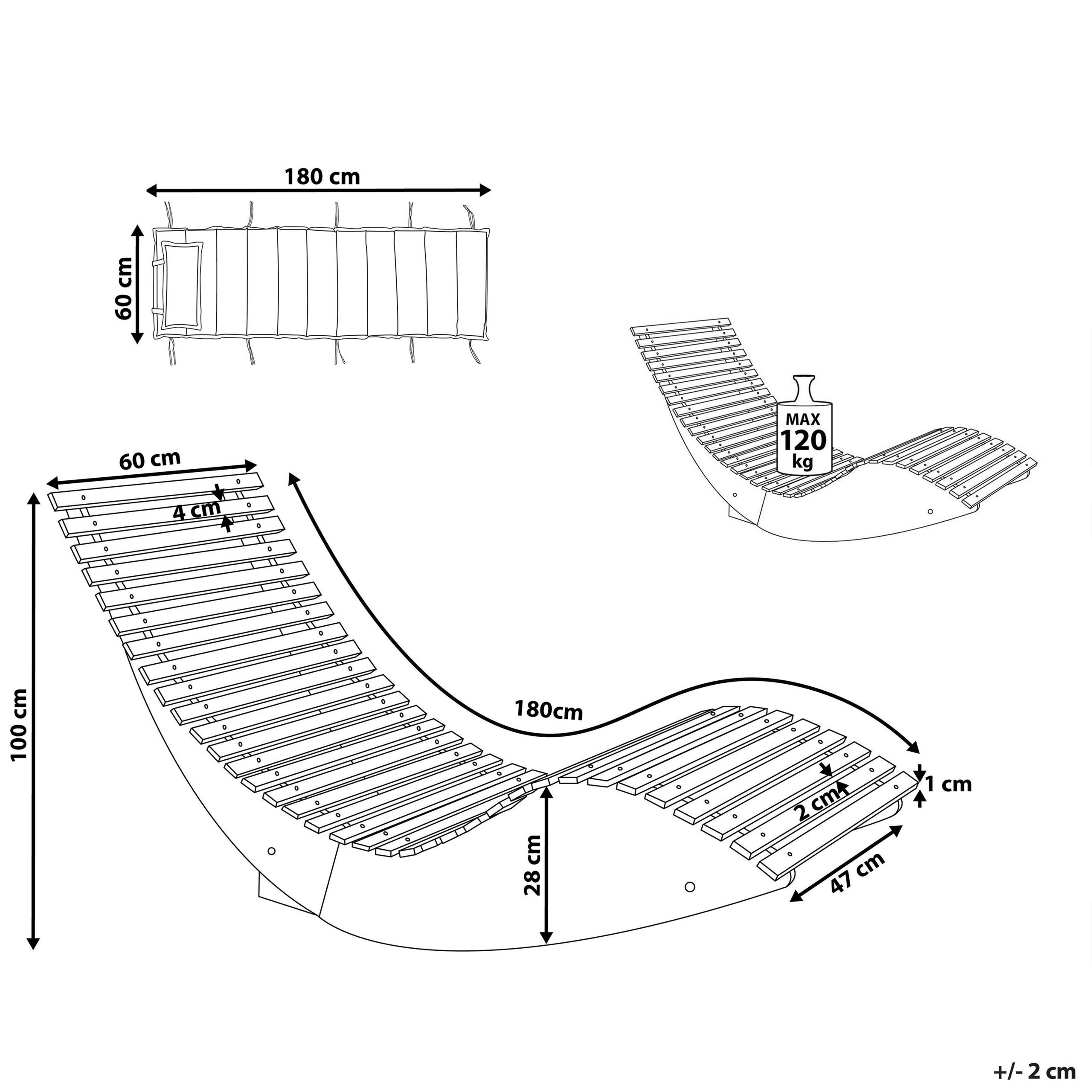 Beliani - Chaise Longue à Bascule Bois Foncé en Bois d'Acacia avec Coussin Bleu Patio Terrasse Jardin à Lattes - Imagen 3
