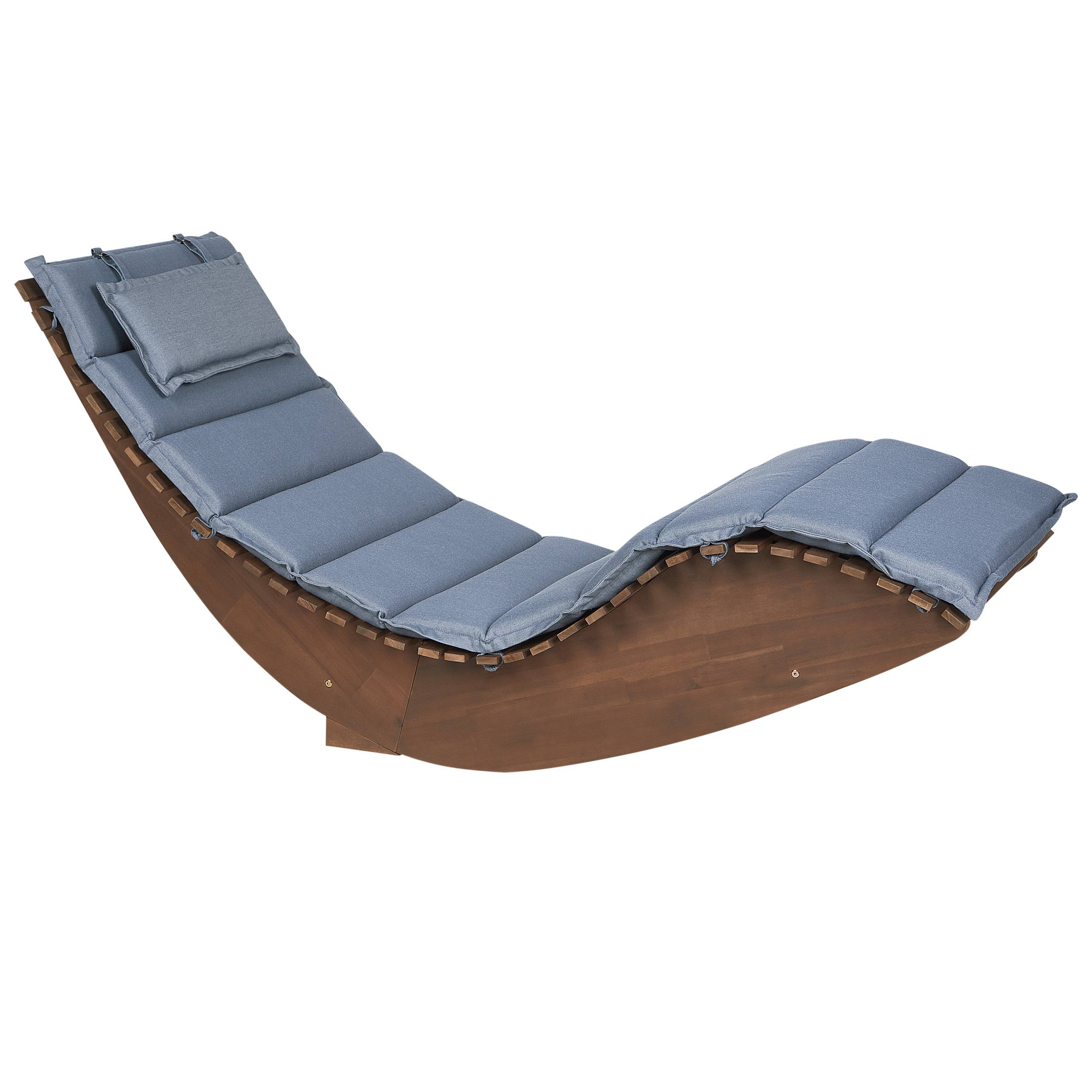 Beliani - Chaise Longue à Bascule Bois Foncé en Bois d'Acacia avec Coussin Bleu Patio Terrasse Jardin à Lattes - Imagen 1