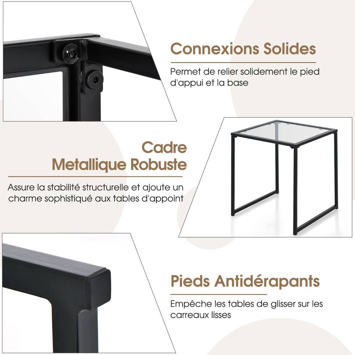 Maison Chic - Table D'appoint Carrée D'extérieur de 43 Cm en Verre Trempé Cadre en Métal Petite Table Basse pour Salon Porche Terrasse Jardin Noir - Image 7