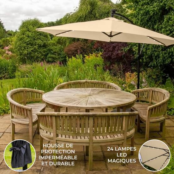 Monstershop - Parasol Beige 3m avec LED's Intégrés - Imagen 2