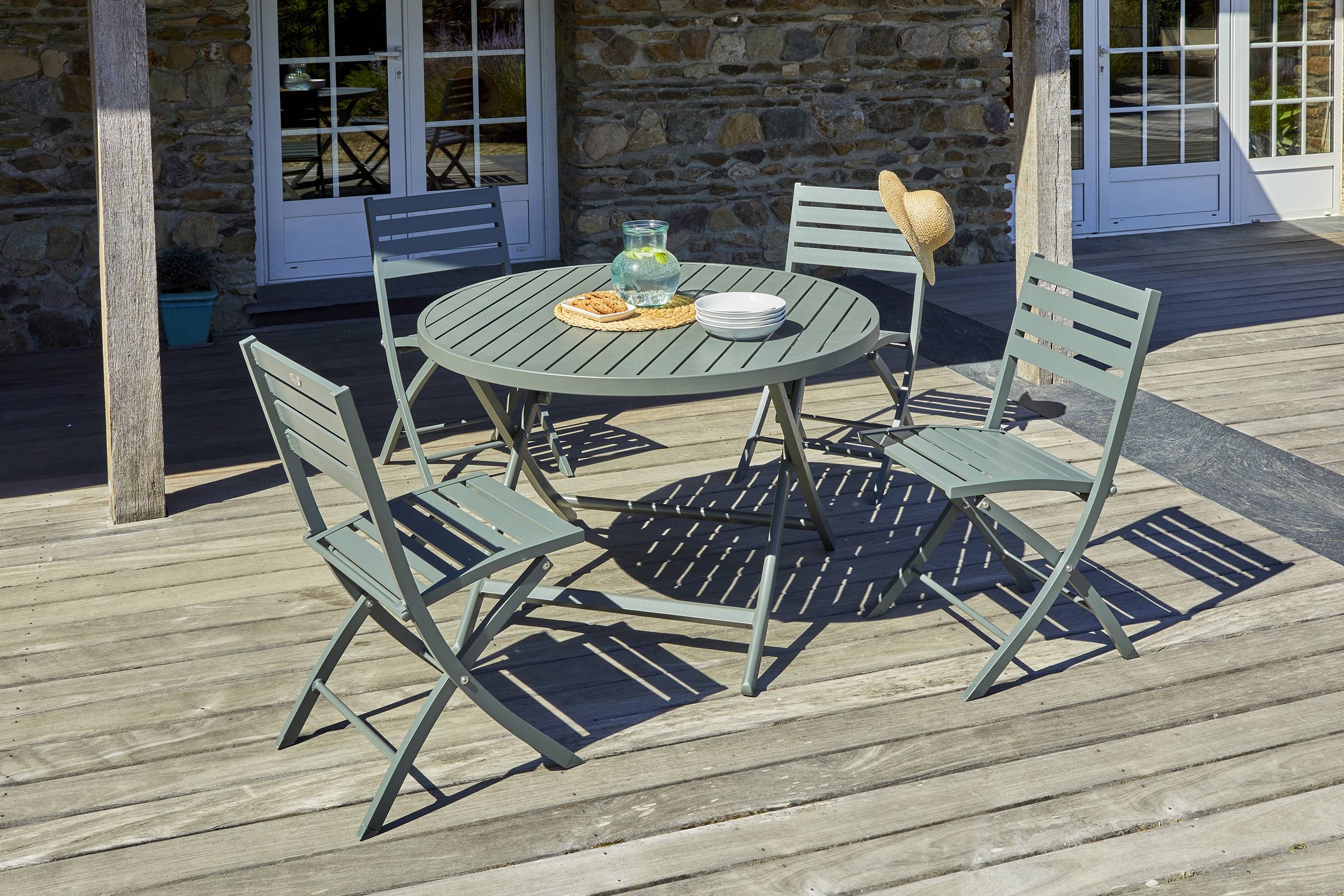 City Garden - Ensemble repas de jardin 4 places en aluminium - Kaki - MARIUS - Imagen 1