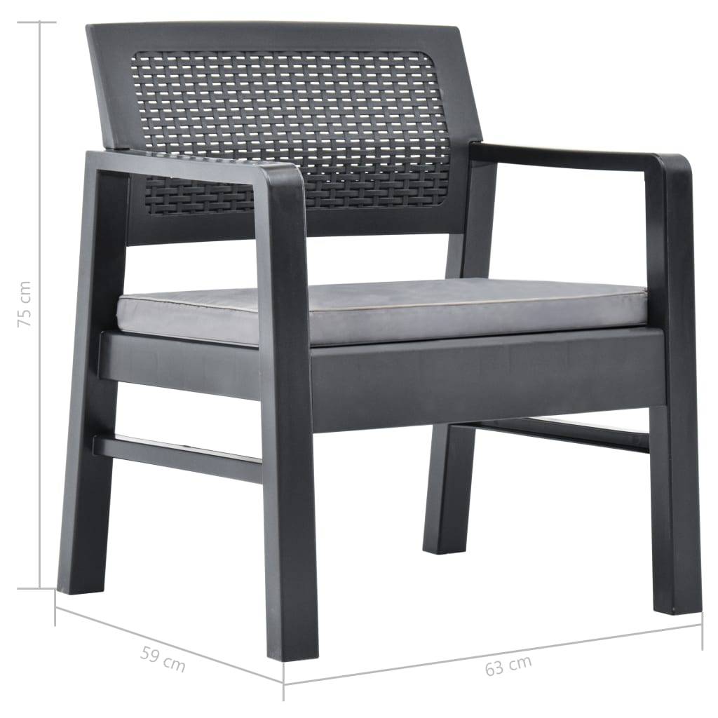 Vidaxl - Salon de jardin 3 pcs Plastique Anthracite vidaXL 48824 - Image 3