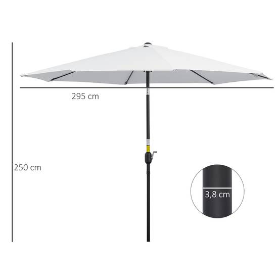 Parasol de jardin extérieur Parasol droit inclinable Ø 3 m - Polyester 180g/m² Métal Blanc fr147 - Image 5