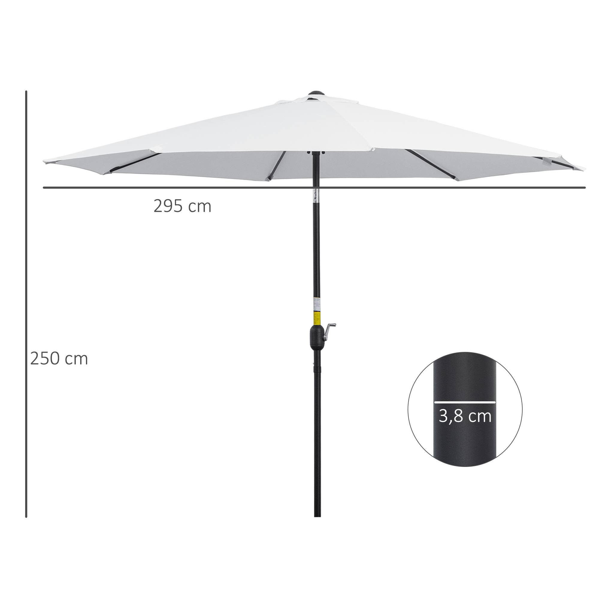 Parasol de jardin extérieur Parasol droit inclinable Ø 3 m - Polyester 180g/m² Métal Blanc fr147 - Image 5