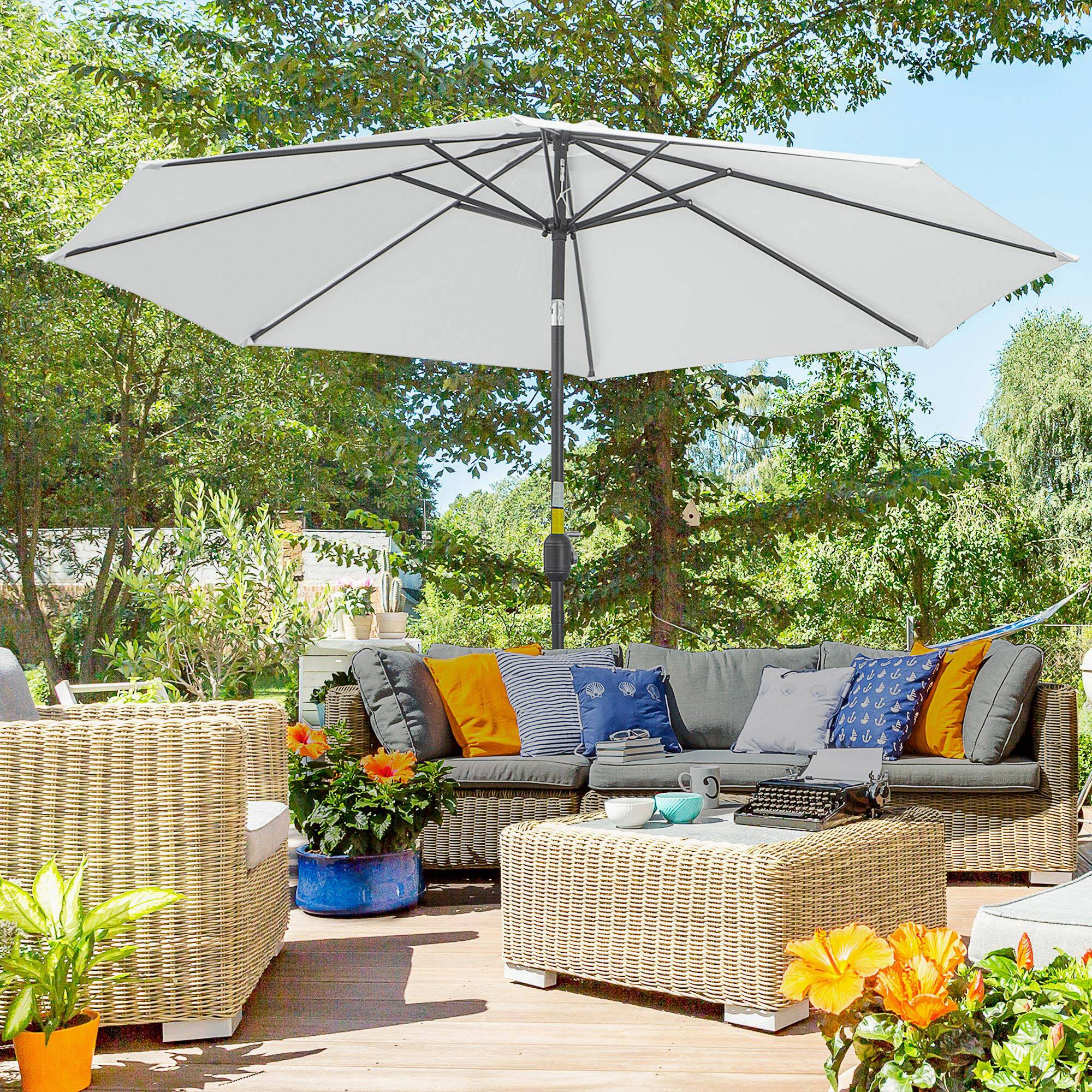 Parasol de jardin extérieur Parasol droit inclinable Ø 3 m - Polyester 180g/m² Métal Blanc fr147 - Image 4