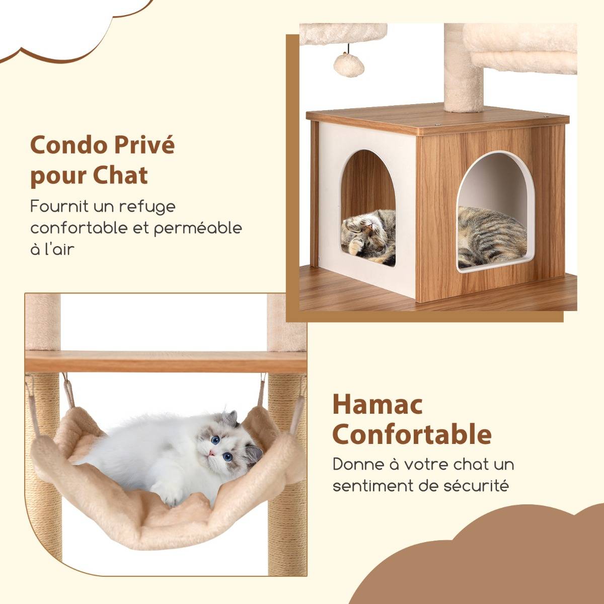 Arbre à Chat de 168CM avec 3 Plateformes Rembourrées Condo Poteaux à Griffer en Sisal Échelle - Image 5