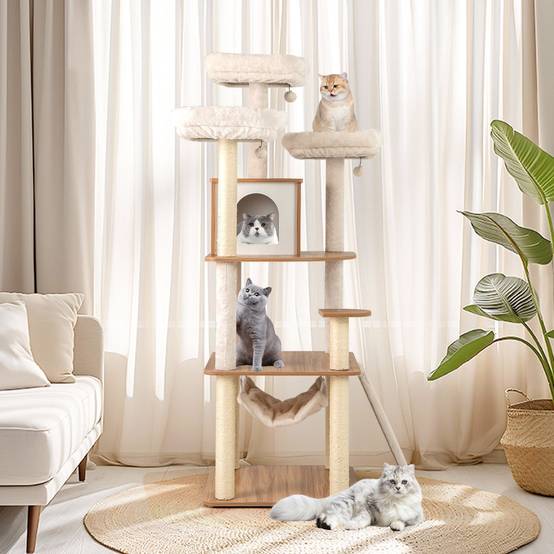 Arbre à Chat de 168CM avec 3 Plateformes Rembourrées Condo Poteaux à Griffer en Sisal Échelle - Image 2