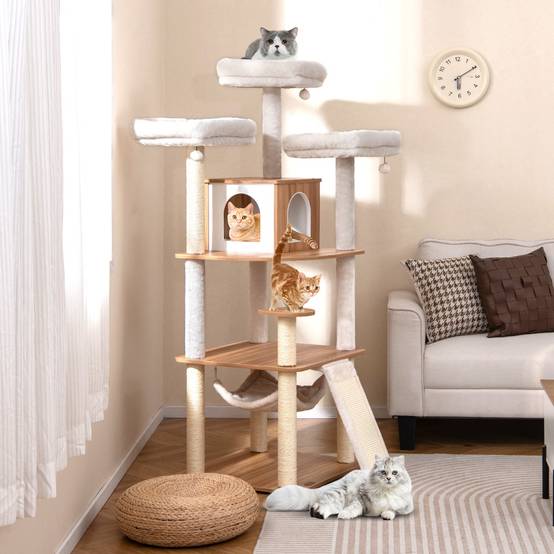 Arbre à Chat de 168CM avec 3 Plateformes Rembourrées Condo Poteaux à Griffer en Sisal Échelle - Image 3