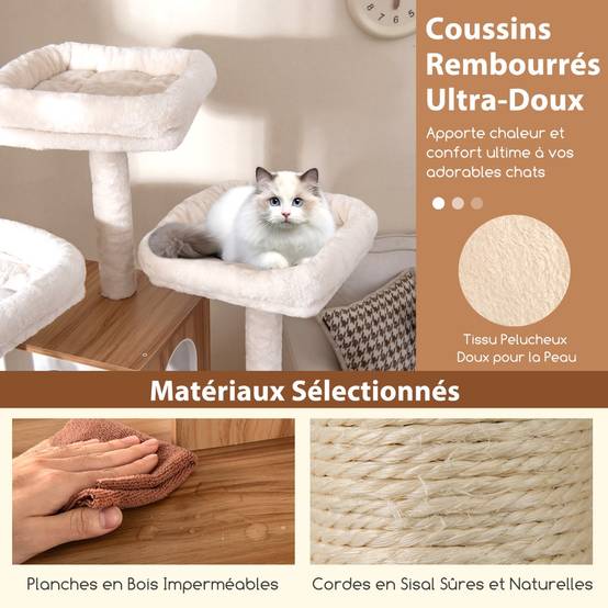 Arbre à Chat de 168CM avec 3 Plateformes Rembourrées Condo Poteaux à Griffer en Sisal Échelle - Image 6