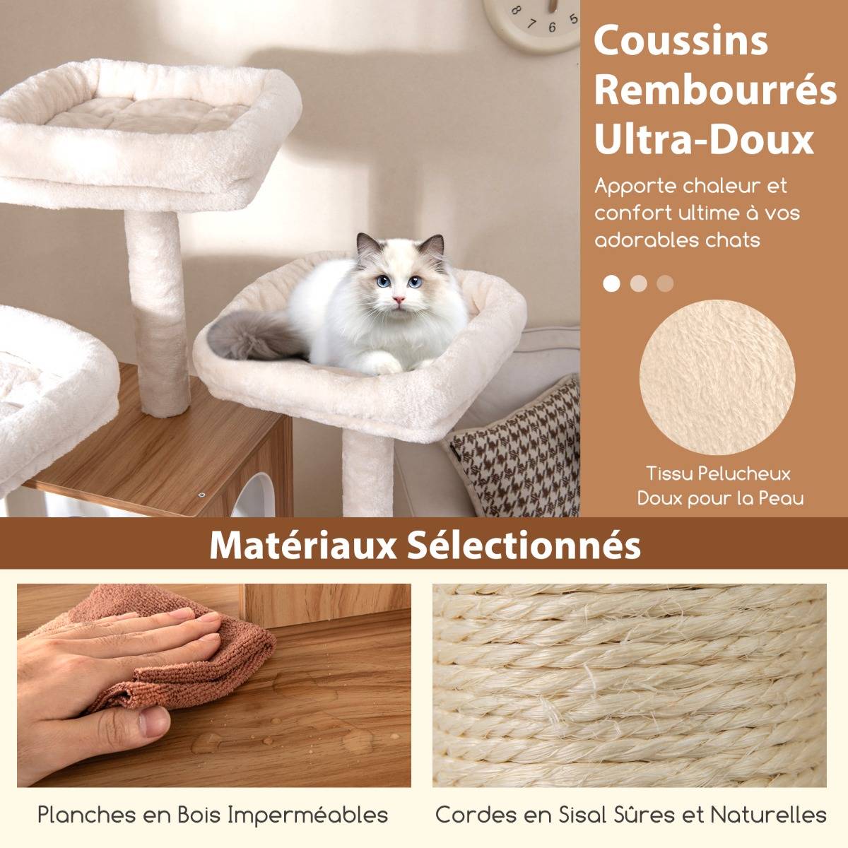 Arbre à Chat de 168CM avec 3 Plateformes Rembourrées Condo Poteaux à Griffer en Sisal Échelle - Image 6