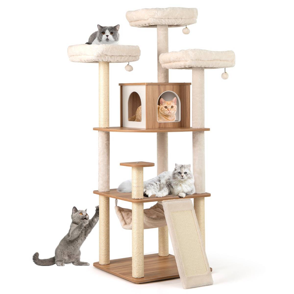 Arbre à Chat de 168CM avec 3 Plateformes Rembourrées Condo Poteaux à Griffer en Sisal Échelle - Image 1