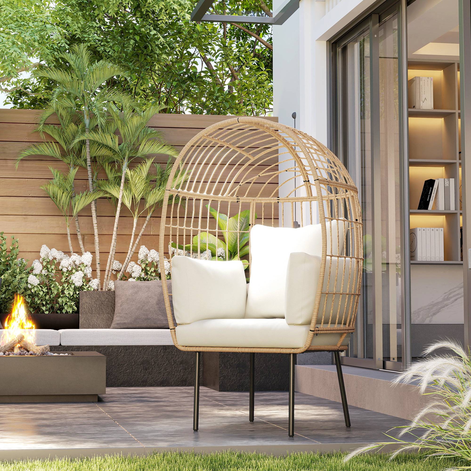 Fauteuil de jardin résine tressée beige 95 x 80 x 155 cm - PANGIVO - Image 4