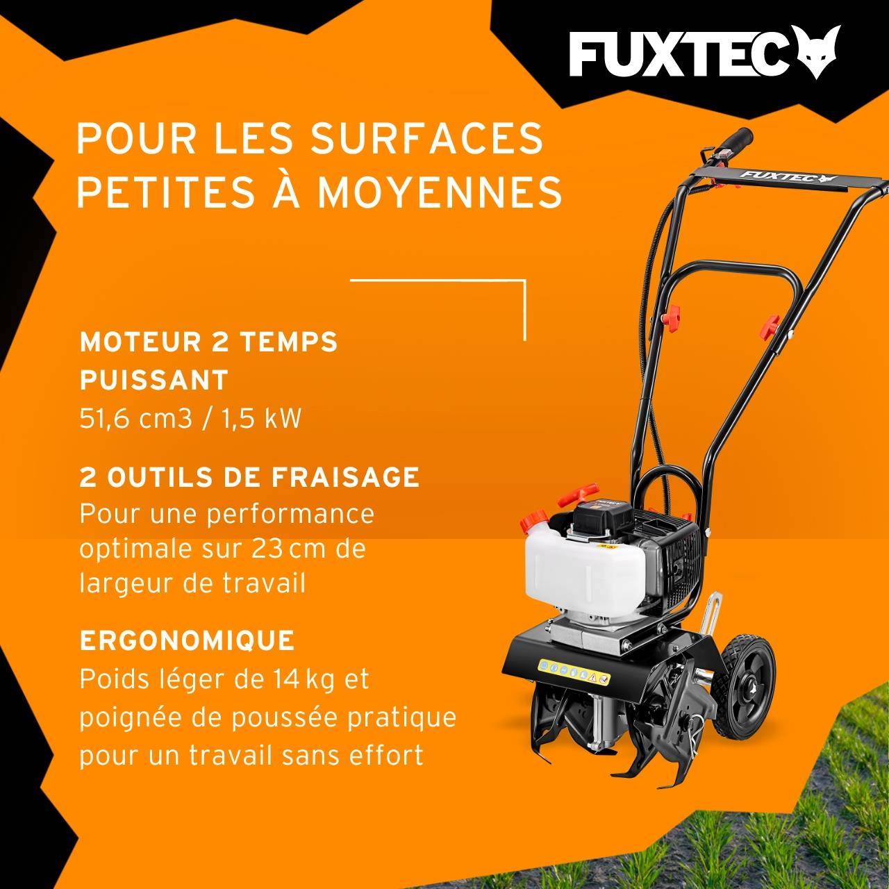 FUXTEC - Motobineuse thermique 2 temps, FUXTEC FX-AF152 51,6 cm3 largeur23 cm profondeur 70 mm 14 kg - Image 5