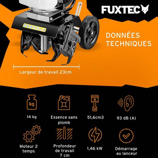 FUXTEC - Motobineuse thermique 2 temps, FUXTEC FX-AF152 51,6 cm3 largeur23 cm profondeur 70 mm 14 kg - Image 3