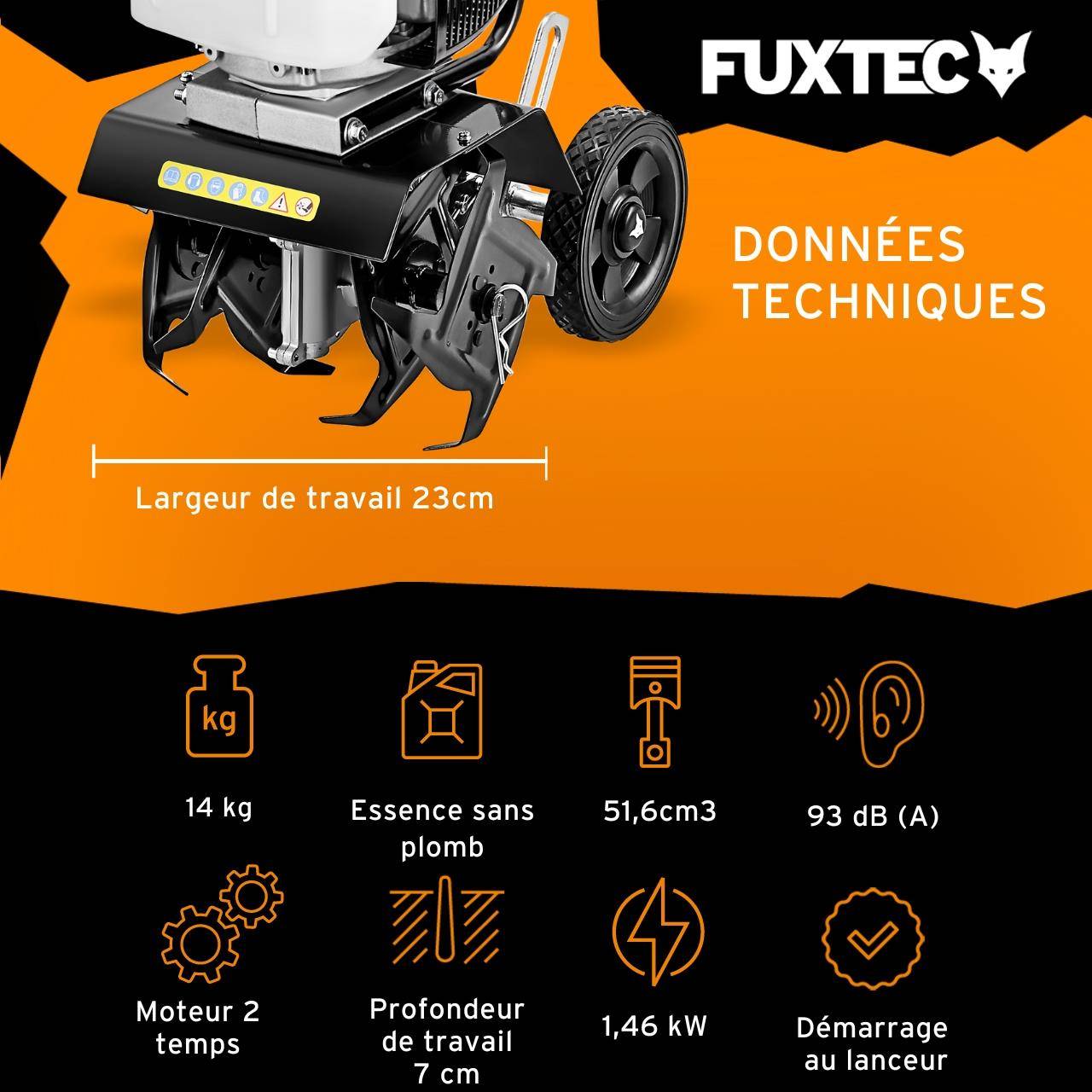 FUXTEC - Motobineuse thermique 2 temps, FUXTEC FX-AF152 51,6 cm3 largeur23 cm profondeur 70 mm 14 kg - Image 3