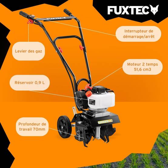 FUXTEC - Motobineuse thermique 2 temps, FUXTEC FX-AF152 51,6 cm3 largeur23 cm profondeur 70 mm 14 kg - Image 6
