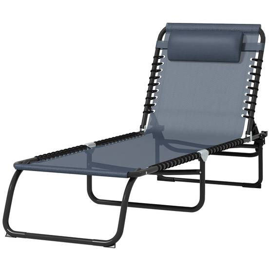 Sans Marque - Bain de Soleil transat Pliable Dossier inclinable Multi-Positions Acier thermoplastique Lacets élastiques Noir - Image 1