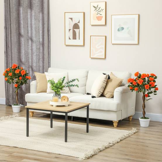 Rose artificielle 21 fleurs, pot ciment/mousse, Ø18x90cm, orange - Image 4