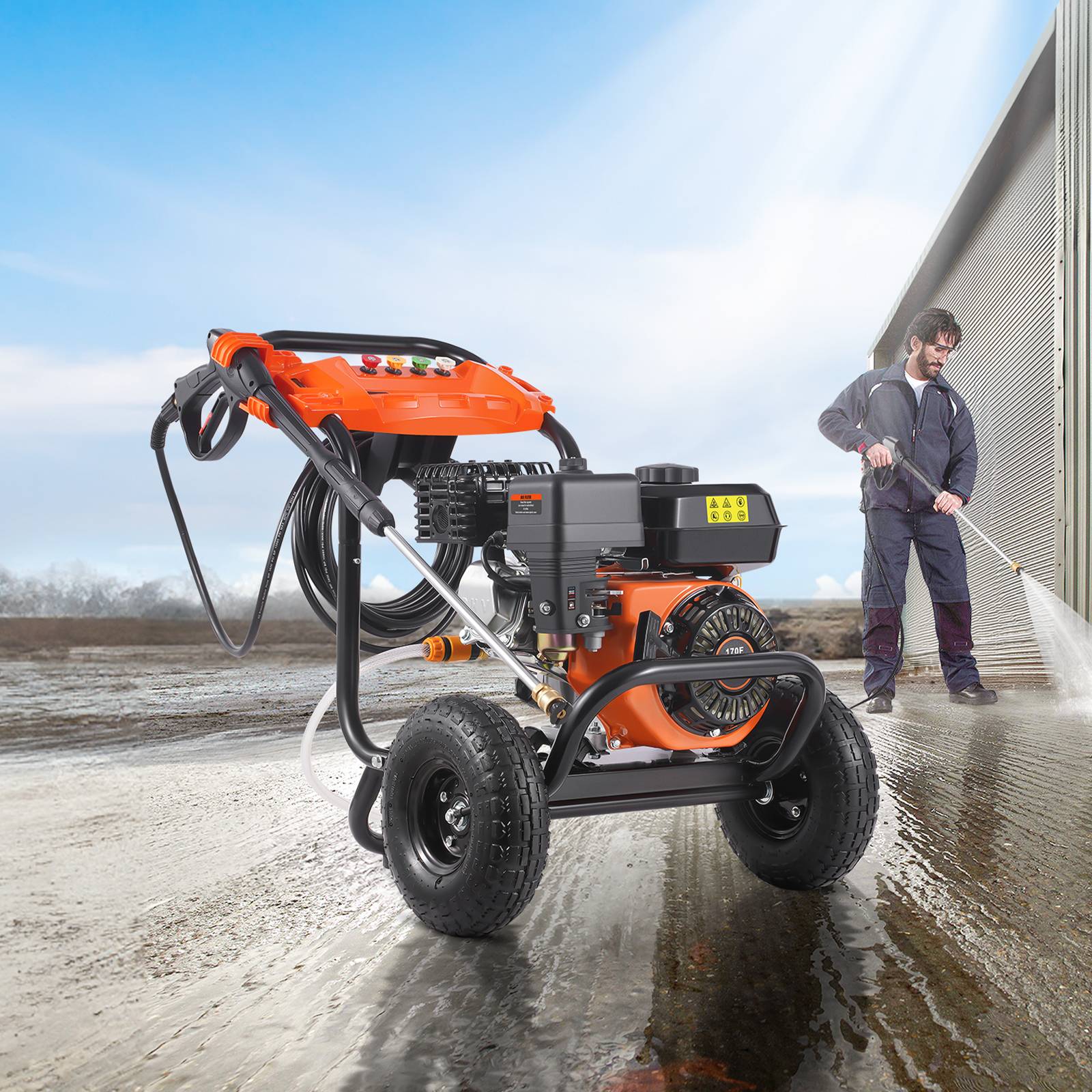 VEVOR Nettoyeur Haute Pression Essence 3500 PSI 10 L/min, Pompe Aluminium, 5 Buses, pour Voitures. - Image 8