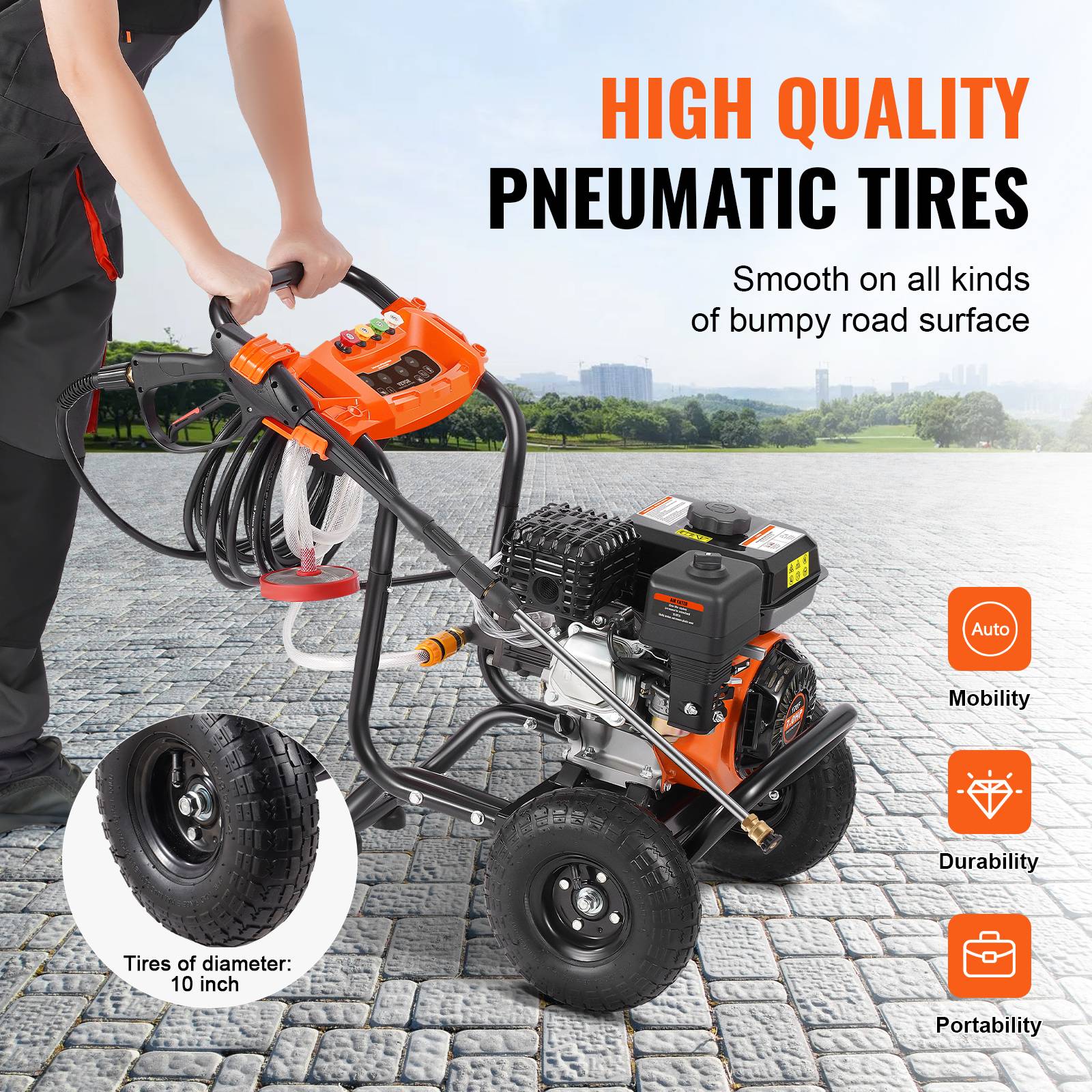 VEVOR Nettoyeur Haute Pression Essence 3500 PSI 10 L/min, Pompe Aluminium, 5 Buses, pour Voitures. - Image 5
