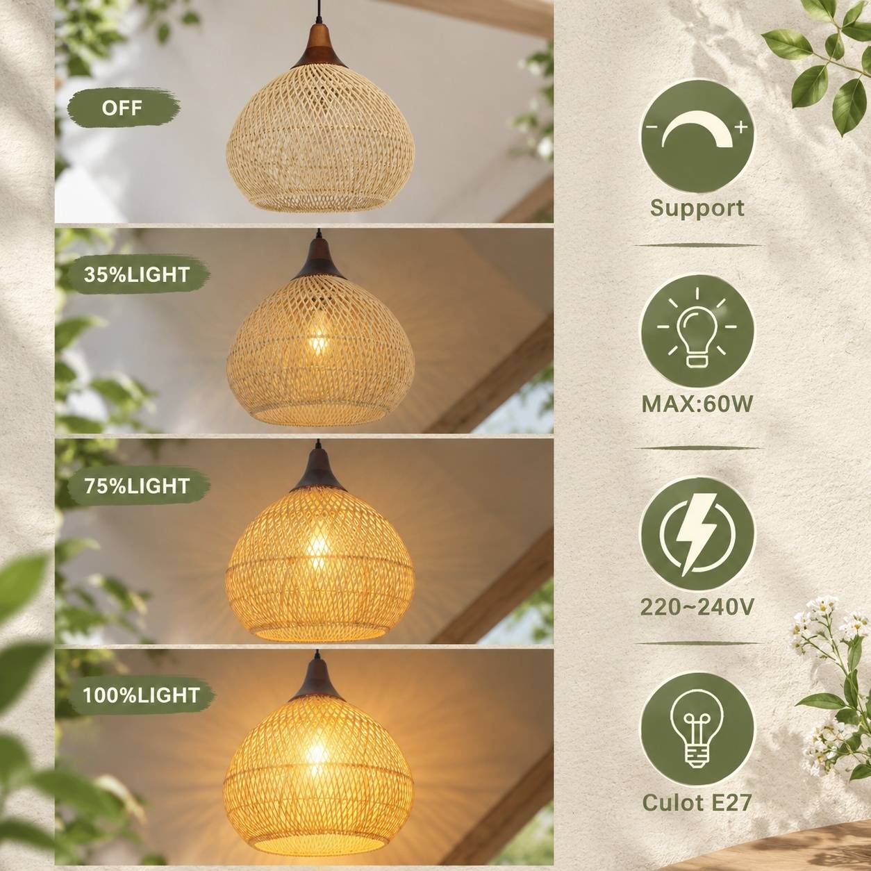 Suspension Lumineuse Artisanale Bambou Style Boho Applique Salon Chambre - Image 5