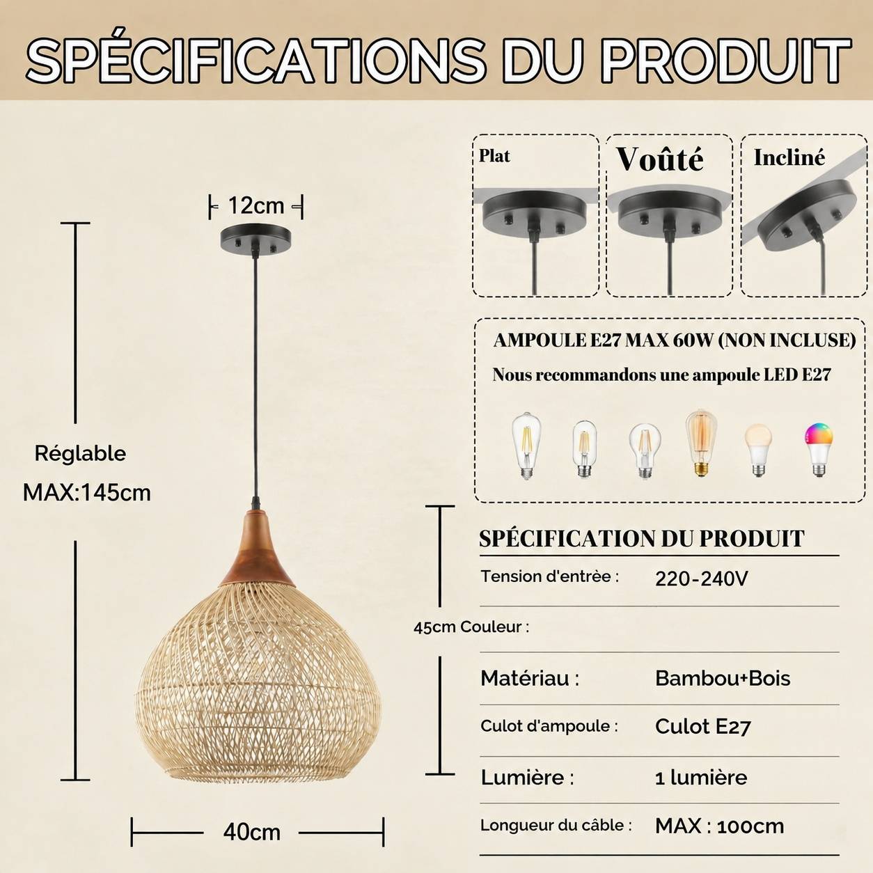 Suspension Lumineuse Artisanale Bambou Style Boho Applique Salon Chambre - Image 2
