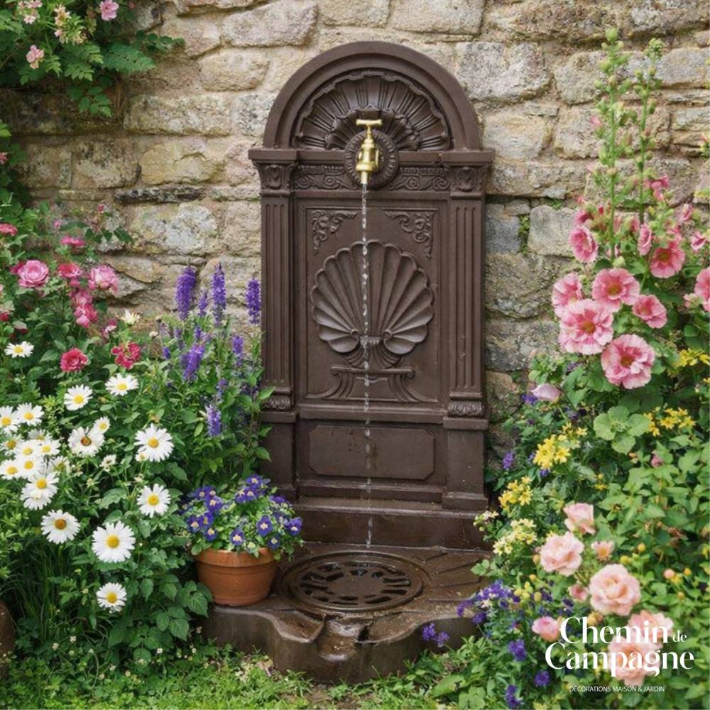 Fontaine de jardin extérieur fonte aluminium marron coquillage 84cm Chemin de campagne - Imagen 2
