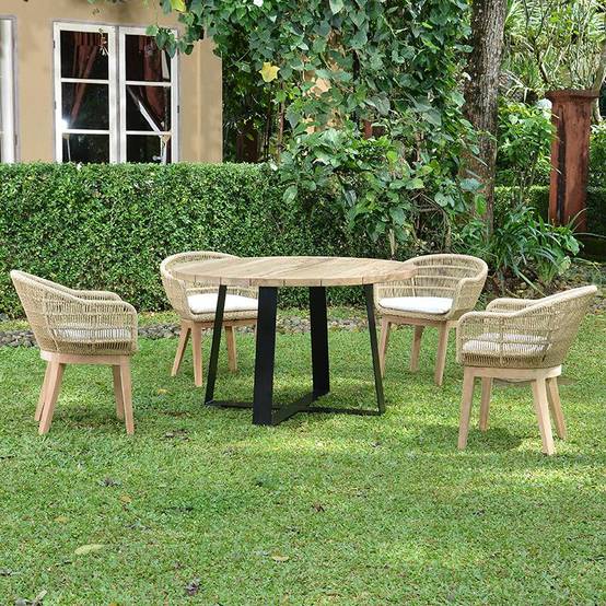 Table métal anthracite et teck recyclé D 130 cm Orsay - Gecko Jardin - Imagen 8