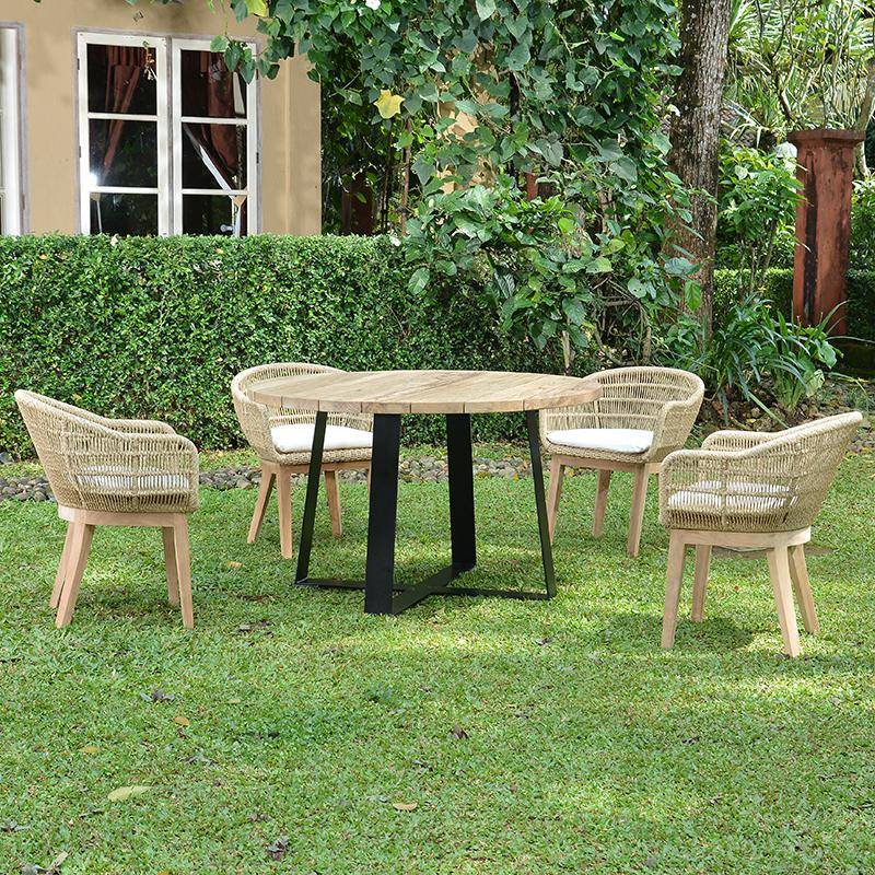 Table métal anthracite et teck recyclé D 130 cm Orsay - Gecko Jardin - Imagen 8