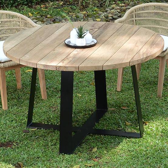 Table métal anthracite et teck recyclé D 130 cm Orsay - Gecko Jardin - Imagen 7