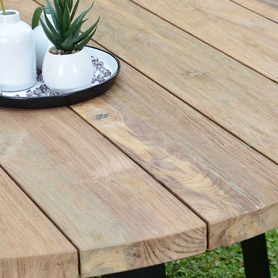 Table métal anthracite et teck recyclé D 130 cm Orsay - Gecko Jardin - Imagen 5