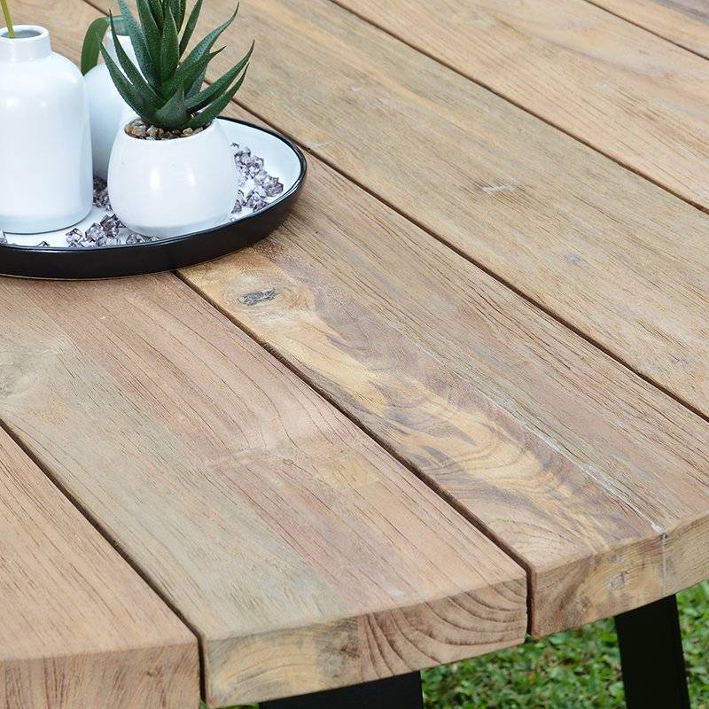 Table métal anthracite et teck recyclé D 130 cm Orsay - Gecko Jardin - Imagen 5