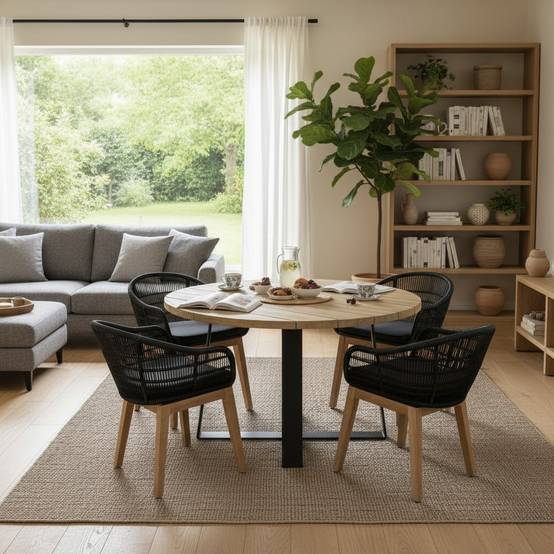 Table métal anthracite et teck recyclé D 130 cm Orsay - Gecko Jardin - Imagen 4