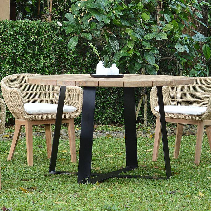 Table métal anthracite et teck recyclé D 130 cm Orsay - Gecko Jardin - Imagen 3
