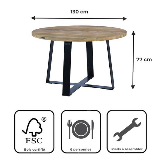 Table métal anthracite et teck recyclé D 130 cm Orsay - Gecko Jardin - Imagen 9