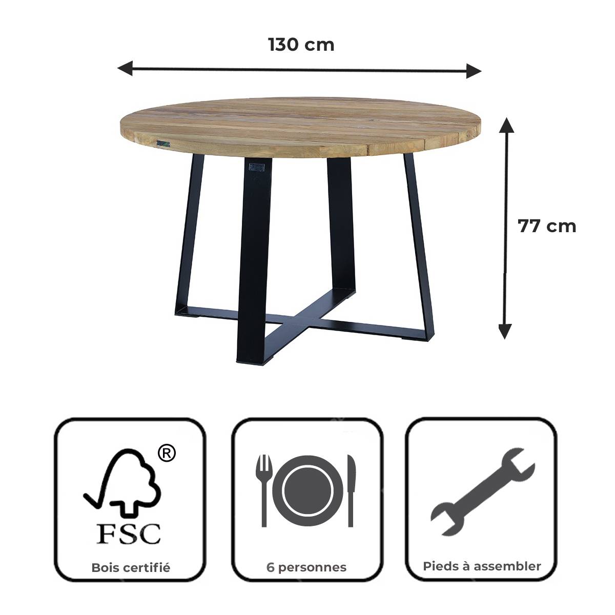 Table métal anthracite et teck recyclé D 130 cm Orsay - Gecko Jardin - Imagen 9